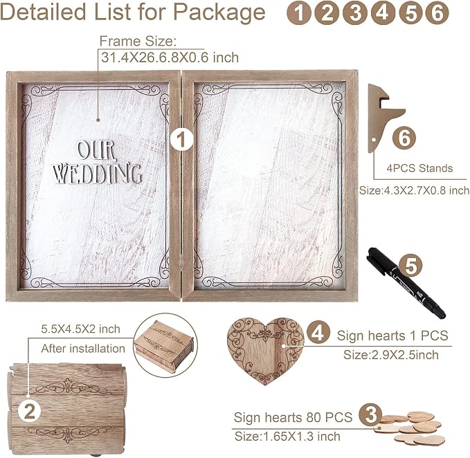Y&K Homish Guest Book for Wedding Alternative Rustic Wedding Decorations for Reception Wedding Signs Guest Book with Pen Disply Wedding Picture Frame - Image 2