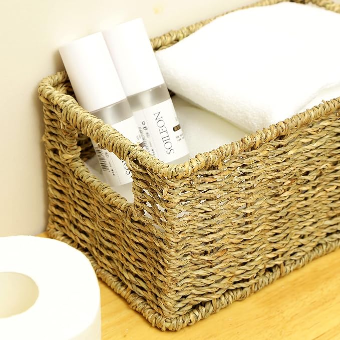 HOONEX Wicker Baskets for Storage, Seagrass Baskets with Dual Handles, Woven Baskets for Shelves, Set of 2, Natural - Image 6