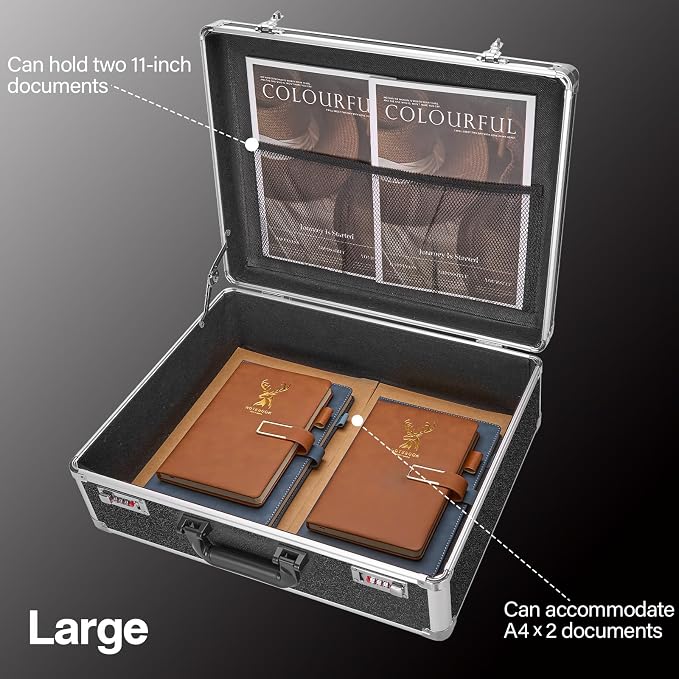 File Organizer Storage Box - 18.8 x 14.5 x 6.2 Inch X-Large, Portable Locking Storage Totes with Dual Combination Locks, Lock Boxes for Personal Items, Cash, Briefcase - Black - Image 3