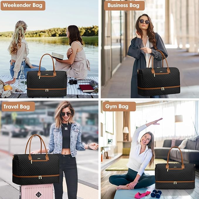 Travel Bag Weekender Bags for Women - Carry on Overnight Bag with Shoe Compartment Duffle Bag with Laptop Pocket Hospital Bag for Labor Delivery Gym Tote Bag with Toiletry Bag Black Brown - Image 6