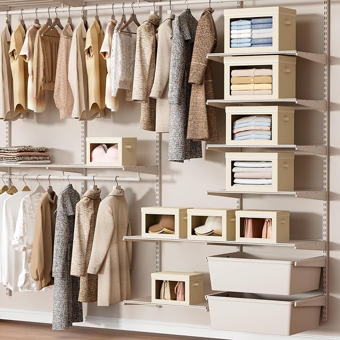 Storage Bins with Lids - Small Fabric Organizers with Window, Collapsible Storage Bins for Clothes, Decorative Closet Organizers for Towels, Tshirt, 4 Pack, Beige - Image 3