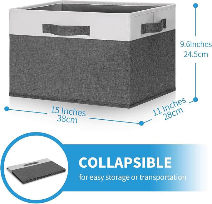 GhvyenntteS 6 Pack Fabric Storage Bins, 15x11x9.6 inch Closet Storage Bins for Shelves with 3 Handles, Foldable Storage Baskets for Shelves, Sturdy Closet Organizers and Storage - Image 3
