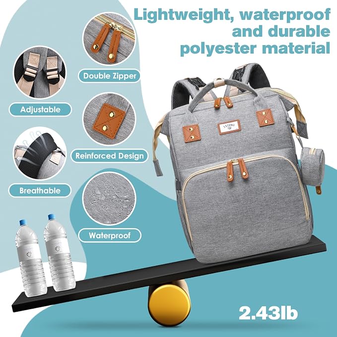 JSTPRO Diaper Bag Backpack with Changing Station, 25L Capacity, Grey - Image 6