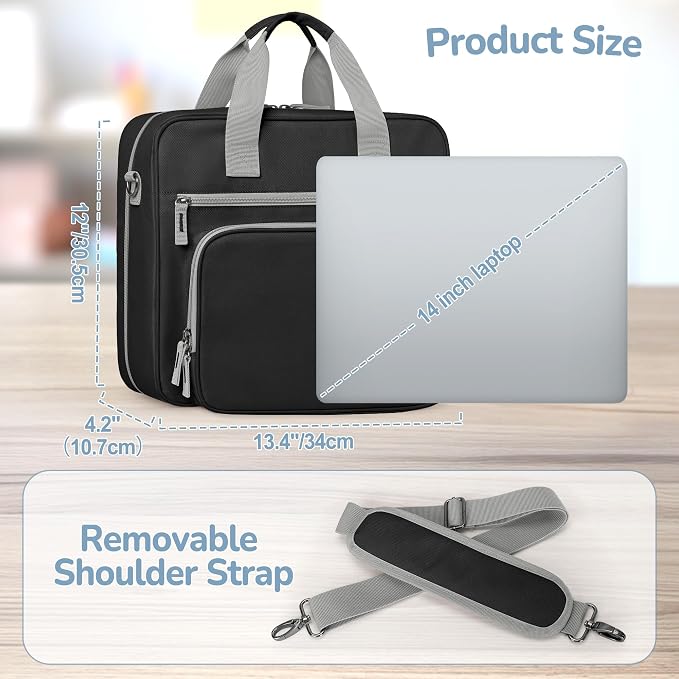 YARWO 2026 Upgraded Zipper Binder 3 Ring Binder Bag with Pencil Pouch | 500 Sheets Capacity, 5-Tab Expanding File Folder, 14” Laptop Padded Sleeve, Shoulder Strap, for College, Office, Home, Black - Image 5