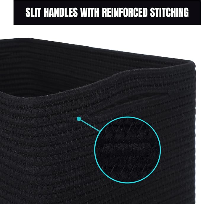 3-Pack 11x11 Inch Cube Storage Bin, Woven Organizer, Closet Cute Square Bins, Decorative Classroom Bathroom Pantry and Shelf Baskets, Full Black (MD-196) - Image 8