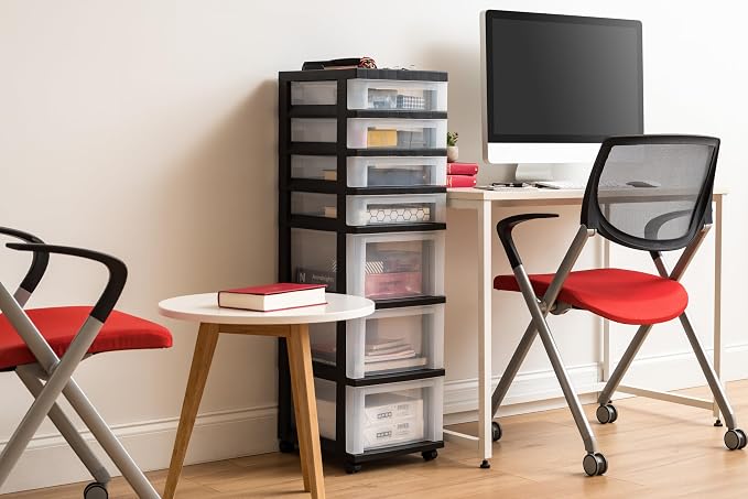 IRIS USA 7-Drawer Rolling Storage Cart, Black/Clear | Keep classroom supplies, teacher essentials, craft materials, and learning tools organized with easy-access drawers. - Image 9