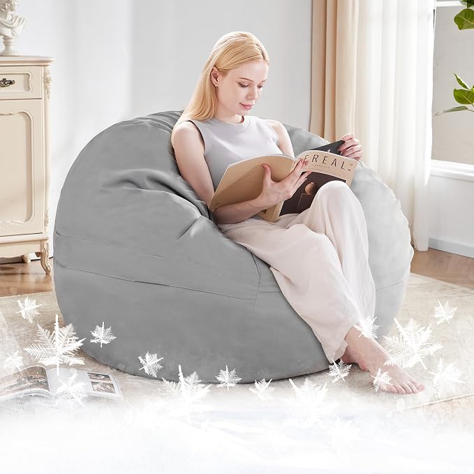 Cooling Bean Bag Cover for Hot Summer (No Filler), Giant Bean Bag Chairs for Stuffed Animals Storage, Large Bean Bag Chair Covers for Adults, Bean Bag Couch Sofa for Toddler/Kids (Grey,4FT) by AYEASY