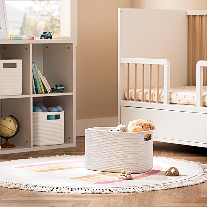 4 Pack Storage Baskets for Organizing, Shelf Baskets with Handles, White | 14.5"Lx9.8"Wx9"H, Woven Basket, Cotton Rope Basket, Toy Storage, Cube Shelf, Gift Baskets Empty, Home Decor - Image 5