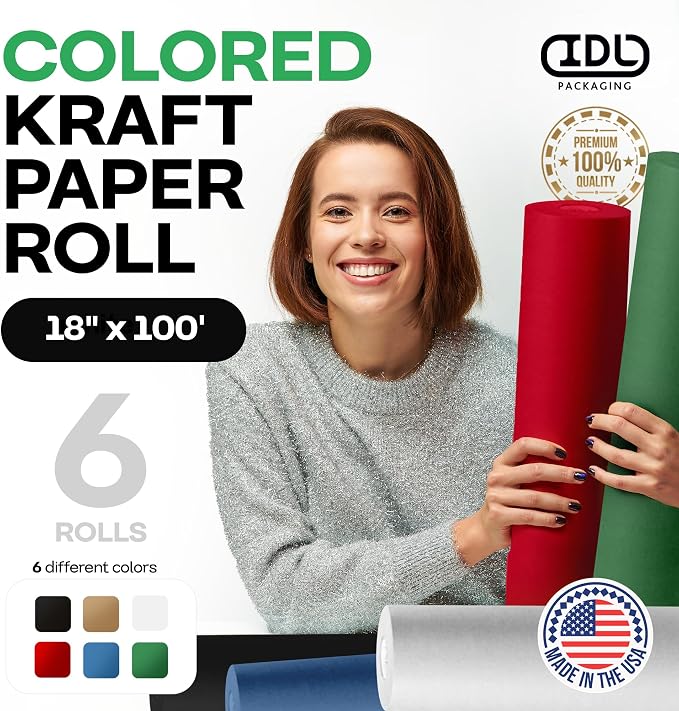 Assorted Colors Construction Paper, Set of 6 Rolls 18" x 1200" (100 ft) - USA-Made Quality Natural Multi-Color Paper for Gift Wrapping, Kids' Arts & Crafts, School & DIY Projects by IDL Packaging - Image 2