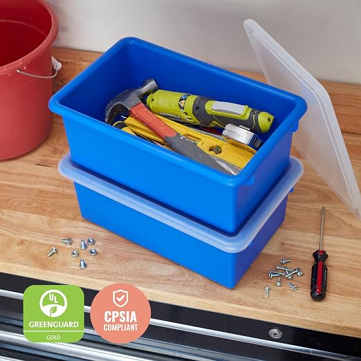 ECR4Kids Cubby Storage Plastic Bin with Lids, Multipurpose Organization, Blue, 10-Piece | Durable plastic, GREENGUARD Gold Certified, 7 quart capacity, lightweight & nestable, easy-lift lids, classroom/home use - Image 6