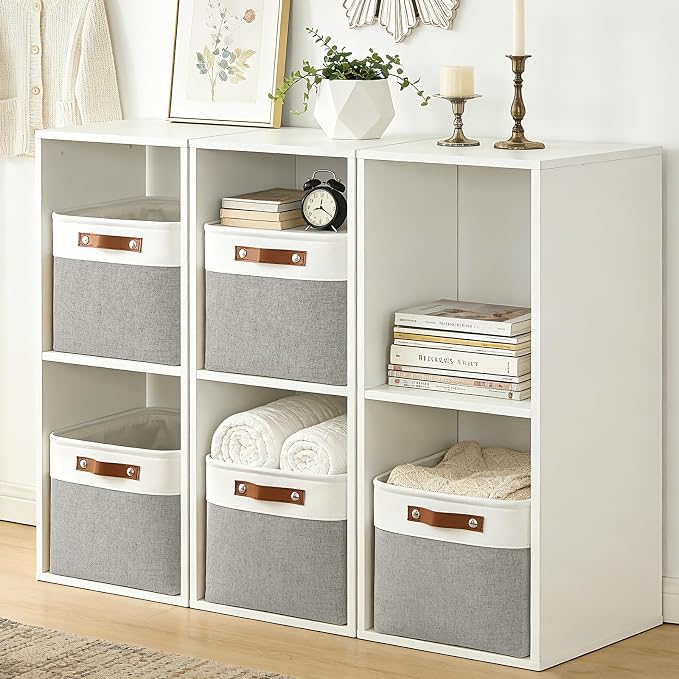 Storage Bins Large Fabric Storage Baskets for Shelves 3 Pack, Decorative Linen Closet Baskets with Handles for Organizing, Shelf, Clothes, Home, Office, 15x11x9.5Inches (Grey&White) - Image 2