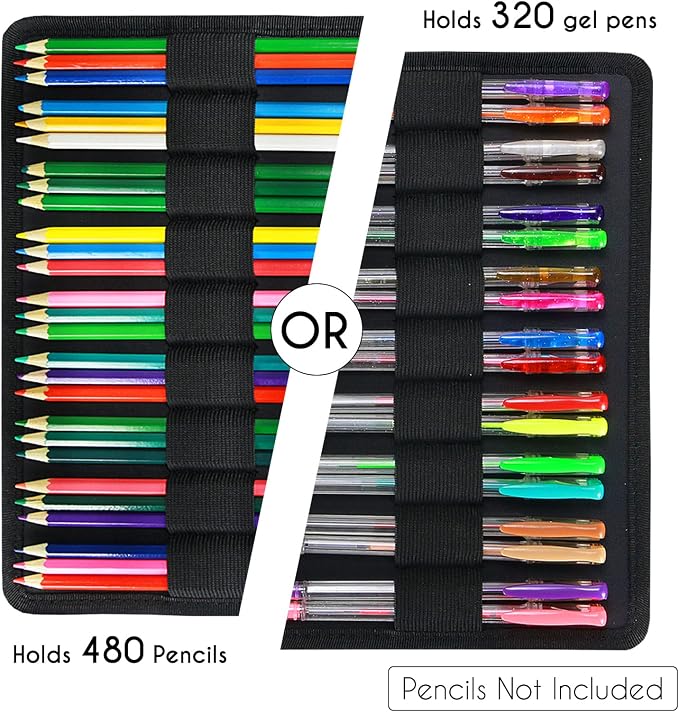 YOUSHARES Organizer Color Pencil 480 Slots - Pen Case Organizer with Handy Wrap & Zipper, Multilayer Holder for Prismacolor Colored Pencils & Gel Pen (Green) - Image 4