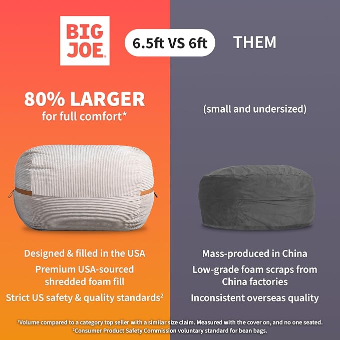 Big Joe Fuf 7Ft Oversized Bean Bag Chair for Adults, Forest Brushed Denim | Premium Shredded Foam Filled, Velveteen, Adult-Sized Comfortable Seating, Supports Up to 300 lbs - Image 4