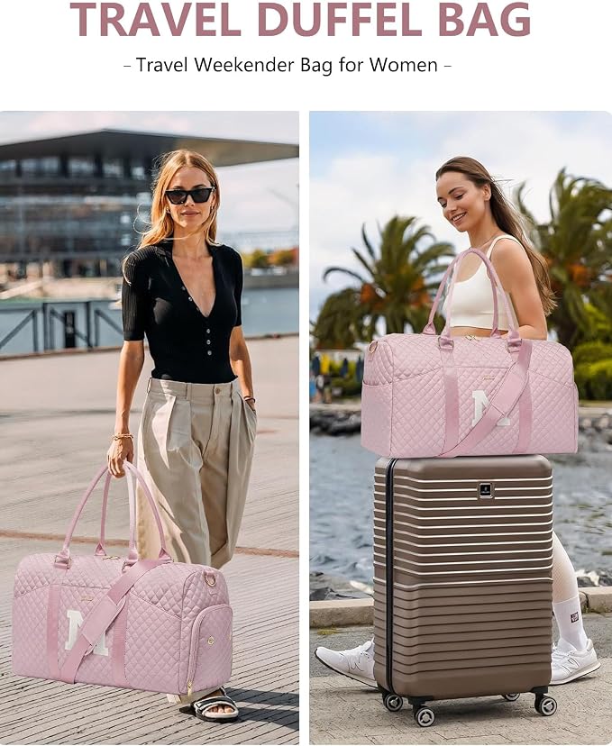 Women Weekender Travel Duffle Bag: Initial Duffel Overnight Bags with Shoe Compartment Large Carry on Tote with Toiletry Bag Weekend Traveling Yoga Gym Hospital Bag for Women with Wet Pocket Letter M - Image 8