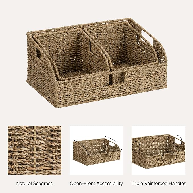 StorageWorks Seagrass Storage Baskets, Pantry Organizers and Storage,3-Pack | Pantry Storage Baskets, Wicker Baskets with Built-in Handles, Handwoven Shelf Baskets for Organizing, Pantry Organization - Image 3