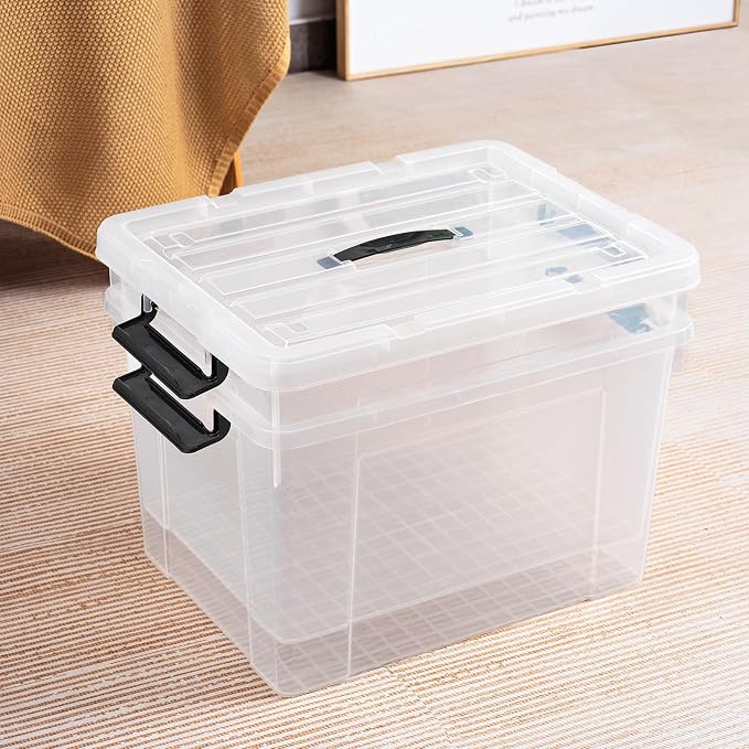 Cetomo Lidded Storage Bin with Handle, Storage Bins with Lid, Organizing Container with Secure Latching Buckles, Stackable and Nestable, Plastic, 50 Quart-4 Pack, Clear - Image 5