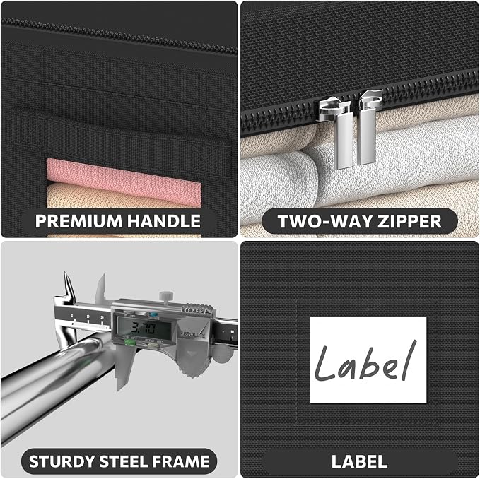 CYhom 3Pack Frame Storage Box - Clothes Storage Bin Bags Oxford Fabric Foldable Stackable Container Organizer Set with Clear Window & Carry Handles (Black, X-Small-36L) - Image 5