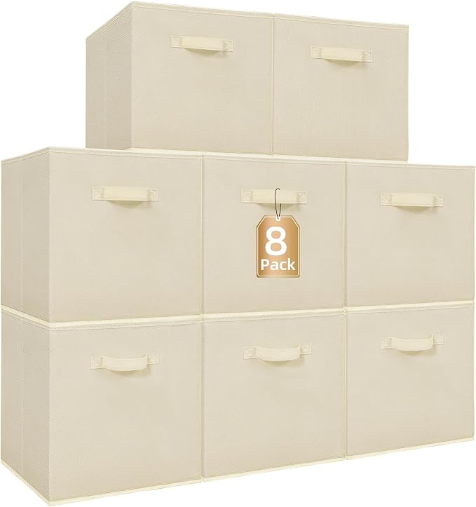 STORAGE MANIAC Storage Cubes, 13 Inch Collapsible Storage Bins with Handles, 8 Pack Fabric Foldable Bins for Organization, Durable Storage Bins for Closet, Shelves, Offices, 8-Pack Beige by STORAGEMANIAC