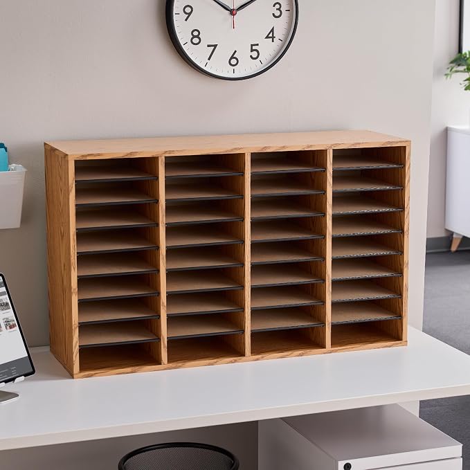 Safco Literature Organizer, 36 Compartments, Office and Classroom Mailbox with Adjustable Shelves, Wood Paper and Mail Sorter, Medium Oak - Image 5