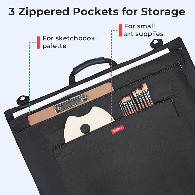 Nicpro Light Weight Art Portfolio Bag, 36x48 Extra Large Art Portfolio Case | with Detachable Shoulder Strap, Leather Corners, Carrying Storage Case for Artwork, Canvas, Poster, Sketching and Drawing - Image 6