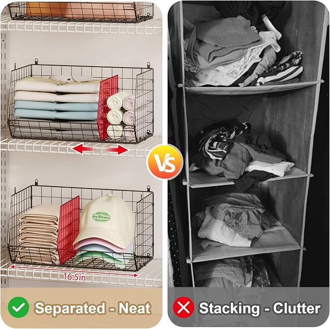 5 Tier Extra Large Closet Hanging Organizer with 5 Dividers,16.5"L x 11.8"W x 51.4"H Closet Organizers and Storage with 5 S Hooks,Clothes Organizer for Sweaters Clutches Handbags Hats Accessories - Image 6