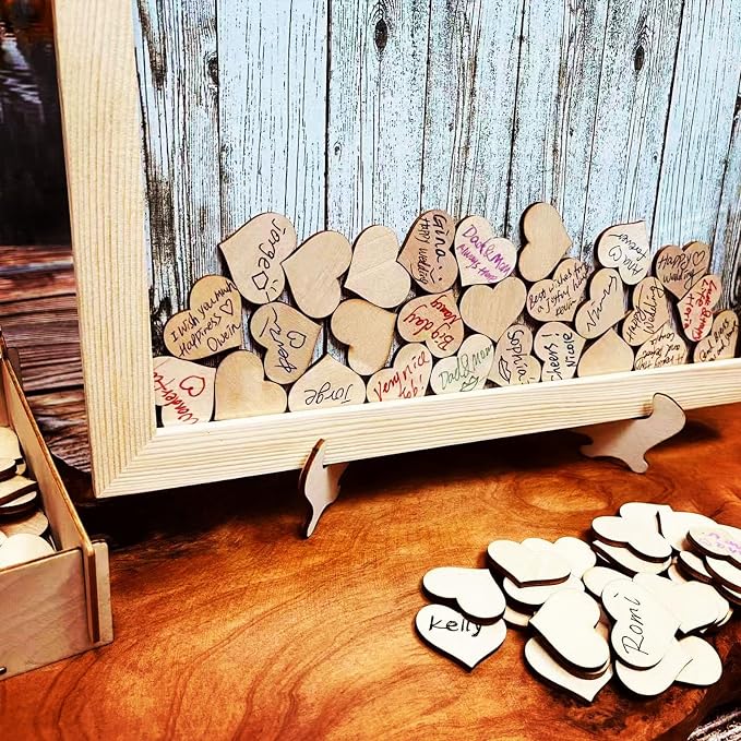 Wedding Guest Book Alternative Pen Sign Drop Top Wooden Frame for Baby Shower Birthday Party Decoration 120 Hearts - Image 3