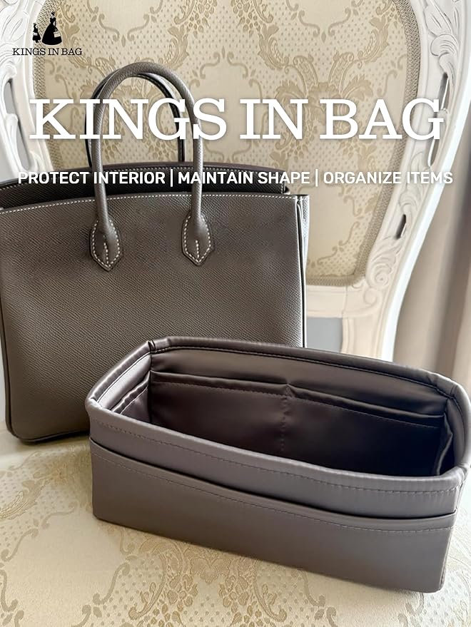 Satin Purse Organizer for Birkin 30, Etoupe grey | Sellier Style, Tailored Fit, Multiple Pockets, Lightweight Satin, Ideal for Travel, Shopping, and Daily Use - Image 3