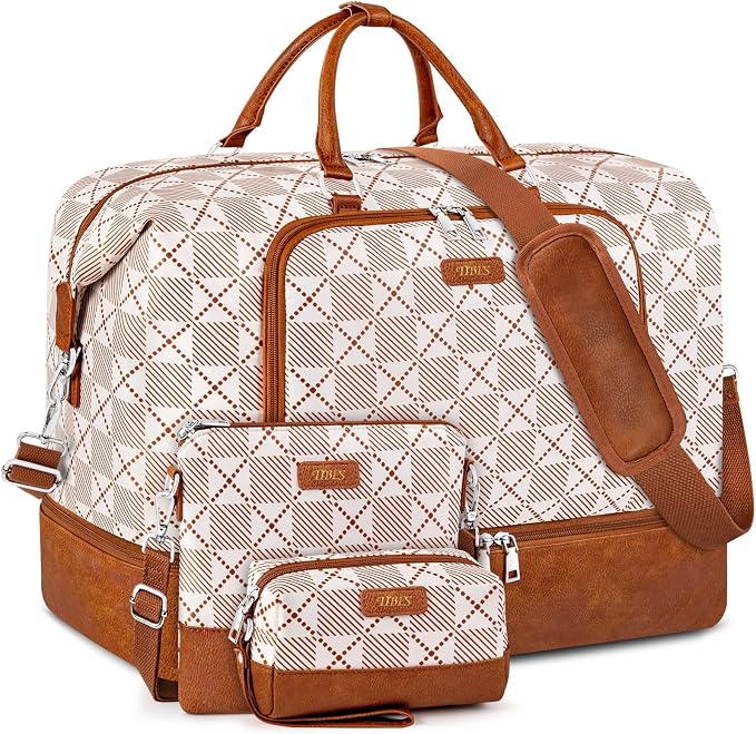 TIBES Travel Weekender Bag for Women, Overnight Bag with Shoe Compartment | 3PCS Large Travel Duffel Bag for Gym, Travel, Hospital, Business Trip, Carry On Tote, Wet & Dry Separation, Water Resistant by TIBES