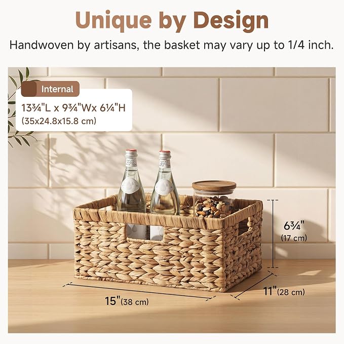 StorageWorks Large Wicker Baskets for Storage,Woven Basket for Gifts,1-Pack | Water Hyacinth Rectangular Wicker Basket, Wicker Storage Baskets for Shelves, Woven Baskets for Storage, Blanket Basket - Image 3