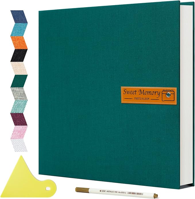 Spbapr Large Photo Album Self Adhesive Magnetic Scrapbook,DIY Scrapbook Album for 4x6 5x7 8x10 Picture,60 Pages Linen Cover Memory Book for Wedding Family Baby Pets, with Metallic Pen and Scraping by Spbapr