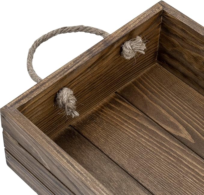 MyGift Rustic Brown Wood Storage Bin with Rope Handles Open Crate Box | Open-Top Design, Portable Carry Handles, Organizes Pantry, Bathroom, Nursery, Closet & Shelf Essentials, Decorative - Image 6
