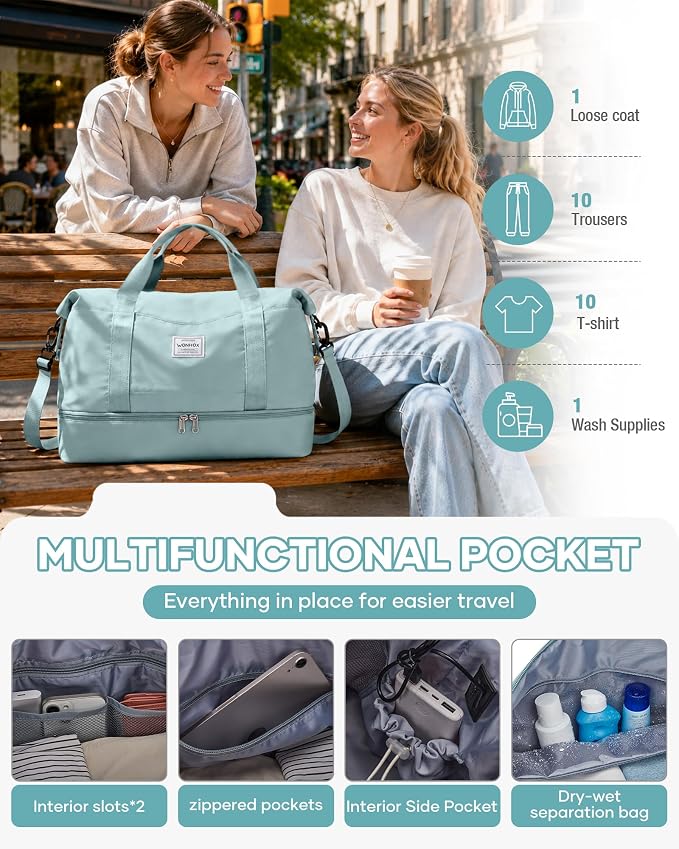 Travel Duffel Weekender Bag Women Tote Carry On Bags With Shoe Compartment | Travel Overnight Bags with Trolley Sleeve for Airplanes Waterproof Lightweight Sport Tote Gym with Toiletry Bag Blue - Image 5