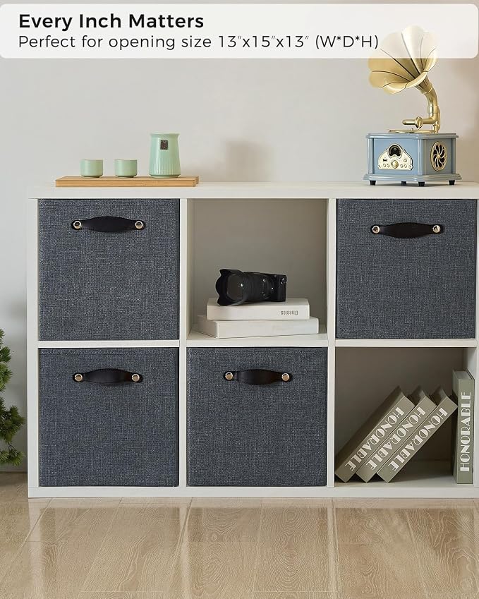 Cube Storage Bins | 13"x15"x13", Graphite Gray, 4 Pack | Multi-Size | 2X Thick Support Board | Vegan Leather Handles | 7.7 oz/yd² Fabric | Drawer Insert Basket Fits KALLAX - Image 4
