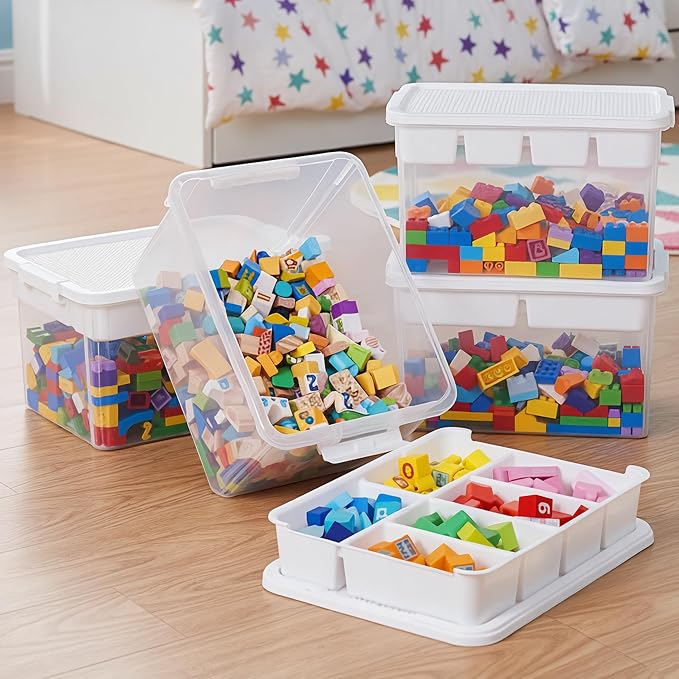 Citylife 32QT 2-Pack Clear Craft Storage Box Buildable Lid Removable Tray | Plastic Craft Organizers and Storage with Build-On Lid for Beads, Tools, Sewing Supplies, Deep Base, Secure Clasp, kids Toy - Image 2