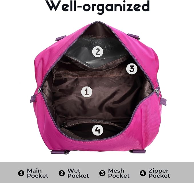 Duffel with Utility Pouch, 40L Weekender Overnight Bag with Shoe Compartment for Travel and Sports (Purple) - Image 4