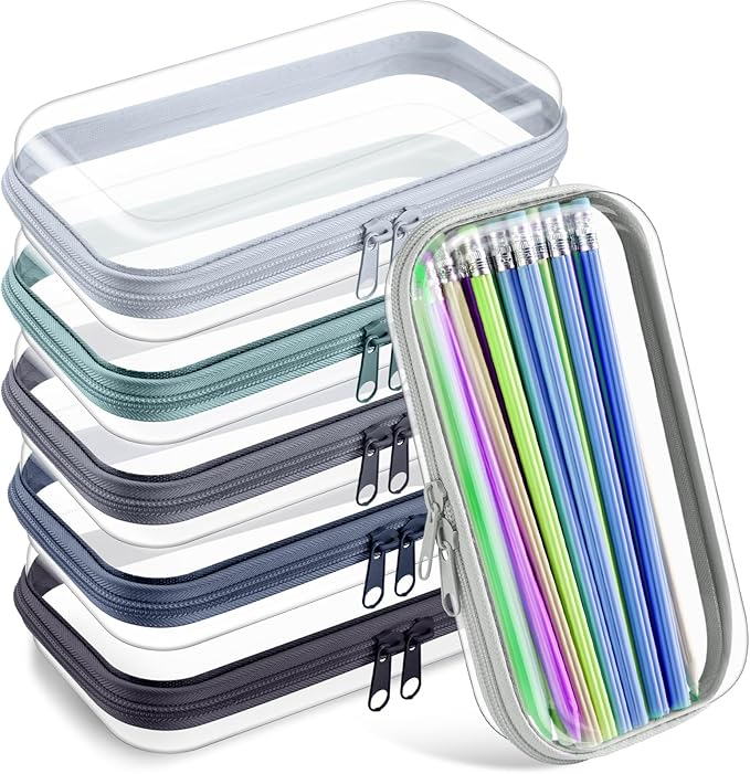 Sanwuta 6 Clear Hard Zipper Case,Blue-green,7.48 X 3.94 X 2 Inch | Pencil Case Pouches ,Makeup Bag,Plastic Toiletry Diaper Bag ,Travel Toy Storage,Waterproof Organizer Bins by Sanwuta