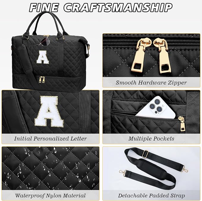 Birthday Gifts Travel Bag for 6-14 Year Old Girls(Black,A) | Womens Birthday Gifts-Overnight Bags with Toiletry Bag-Weekend Bags with Shoe Compartment - Image 7