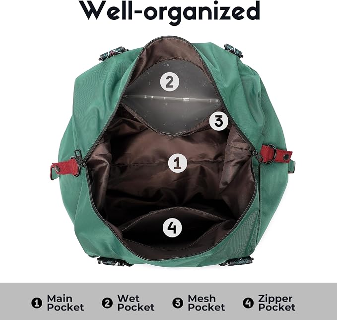 Duffel with Utility Pouch, 40L Weekender Overnight Bag with Shoe Compartment for Travel and Sports (Greenboho) - Image 4