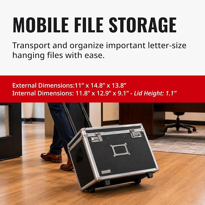Vaultz Locking Mobile Business Case, Letter Size, 11x14.75x13.75 In, Black | Combination lock for document security, portable rolling design for office or travel use, letter-size file capacity - Image 7