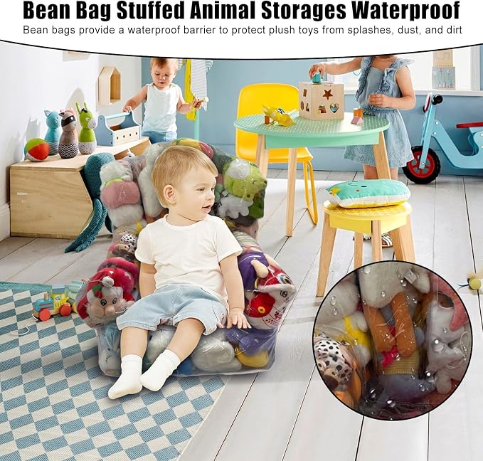 Storage Bean Bag Waterproof Clear Toy Storage Bag with Zipper | Organizer for Floor Bed Dorm Kids Corner Sofa Bedroom Couch Room - Image 2