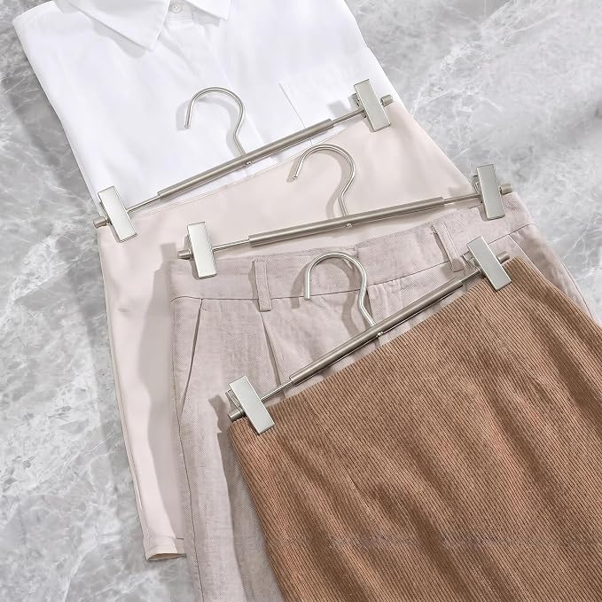 VWV 20 Pack Pants Hangers with Clips, 12.4 Inch Aluminum Skirt Hangers with 360° Swivel Hooks, Heavy Duty Space Saving Closet Hangers for Jeans, Slacks, Shorts(Matte Pearl Nickel - Image 2
