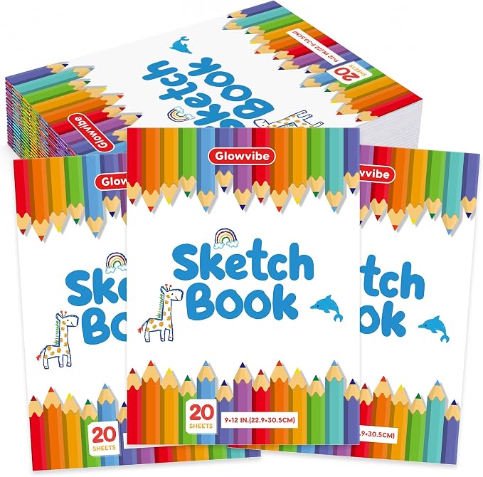 9" x 12" Sketch Book, 24‑Pack 20‑Sheet Drawing Pads for Kids | Bulk Art Supplies for Coloring, Doodling, Painting & Writing, Sketch Pad for Kids (Top Glued) by Unknown