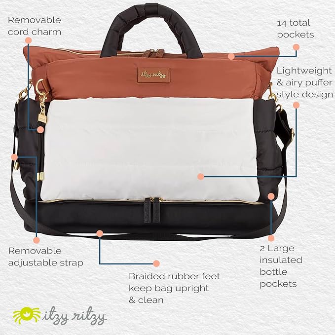 Itzy Ritzy Dream Convertible Diaper Bag Tote Backpack - Baby Diaper Bag with 14 Pockets, Changing Pad & More (Coffee & Cream) - Image 8