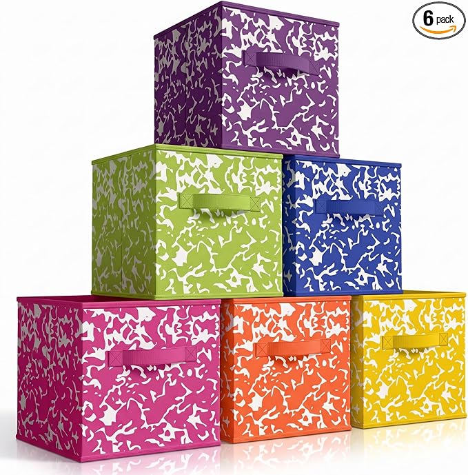 LemonRoad 6 Fabric Cube Storage Bin 11'' Classroom Bin,Rainbow,Classic by Unknown