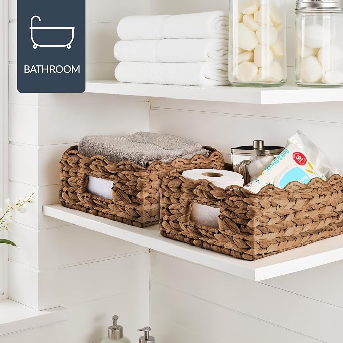 Best Choice Products 9x12 Scalloped Shelf Baskets, Woven Storage Bins, Storage Organizers for Pantry, Living Room, Bedroom, Nursery & Laundry, 4 Pack - Chestnut - Image 5