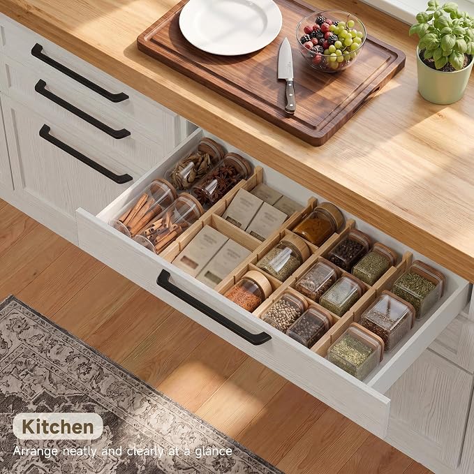 Bamboo Drawer Dividers, Expandable Kitchen Drawer Organizer | Include 4 Dividers, 4 Small Inserts and 4 Medium Inserts for Home, Office, Dressers - Image 4