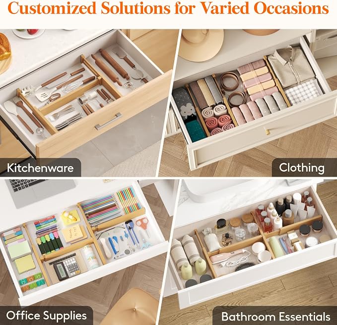 Lifewit 2.4" Kitchen Drawer Dividers, Adjustable Bamboo Drawer Organizers | 6 Pack 13"-16.5" Expandable Drawer Separator for Clothes, Utensils, Dresser, Cabinet, Closet, Nursery Organization & Storage - Image 7