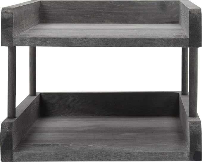 MyGift 2-Tier Rustic Gray Wood Paper File Organizer in and Out Tray/Office Desktop Document Holder Rack - Image 6