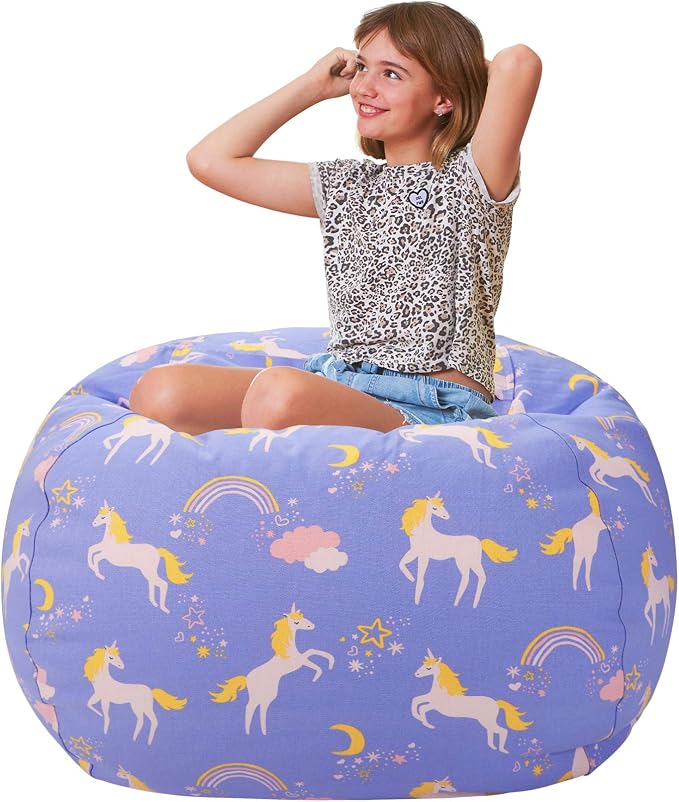 Aubliss Stuffed Animal Bean Bag Storage Chair | (Light Blue Unicorn, Large (38'')) by Aubliss