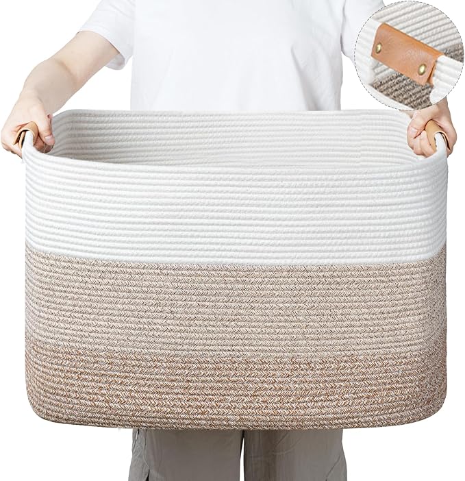 Rectangle Blanket Storage Basket, Large Blanket Basket Living Room, Nursery Nin for Toys, 50 L Large Woven Storage for Toy Organizing & Laundry, 18.11’’*14.17’’*11.81’’, Gradient Brown by danpinera